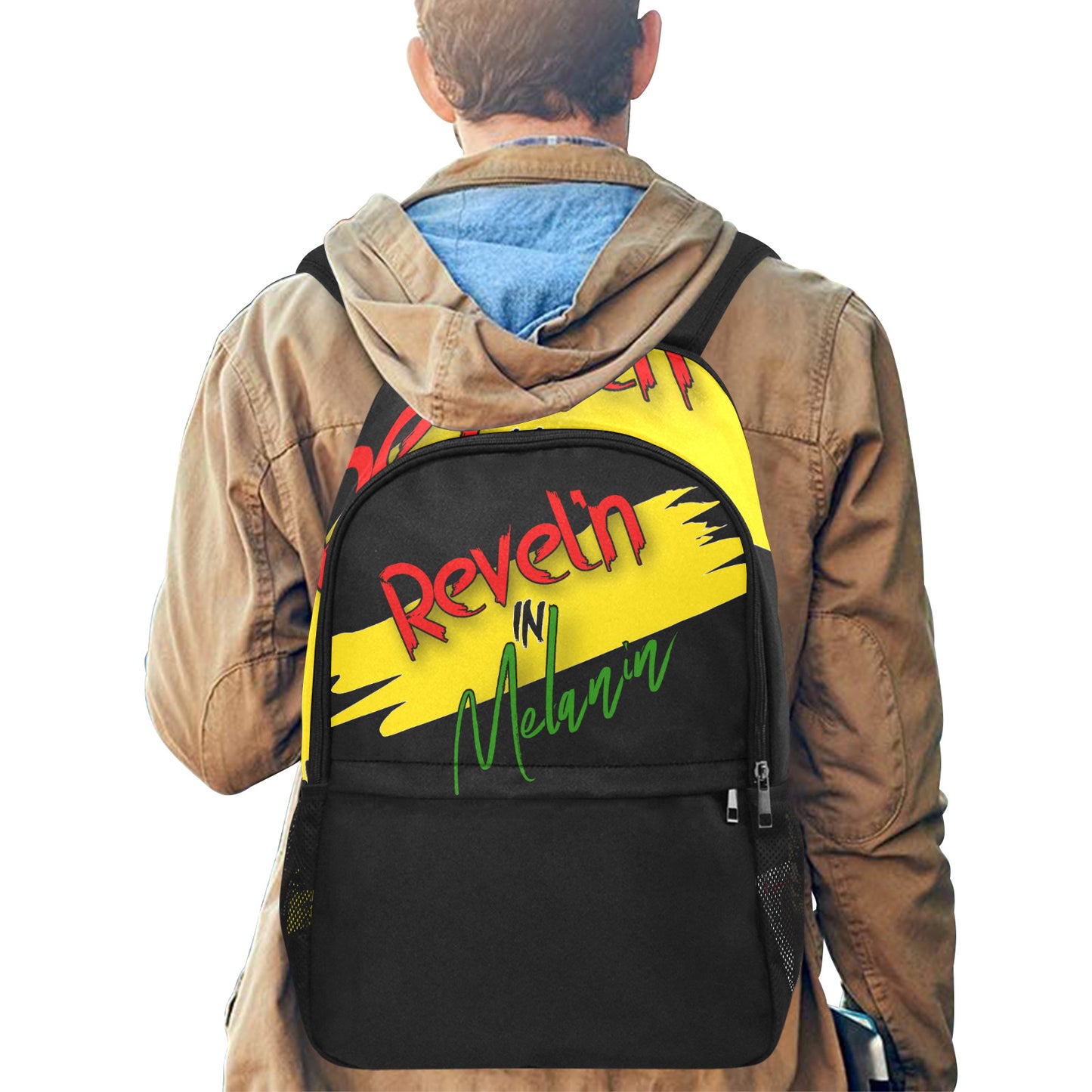 Revel’n in Melanin Fabric Backpack with Side Mesh Pockets