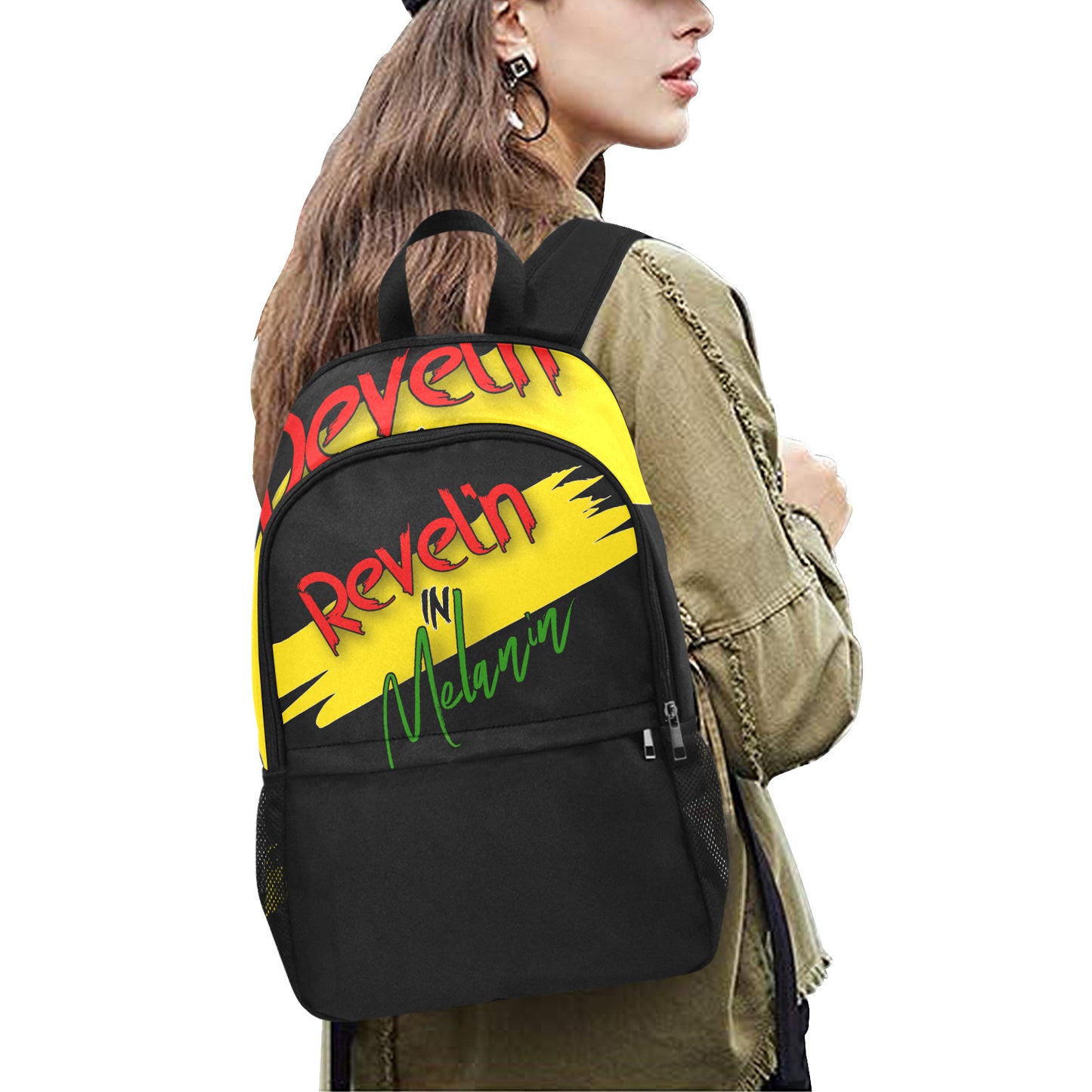 Revel’n in Melanin Fabric Backpack with Side Mesh Pockets