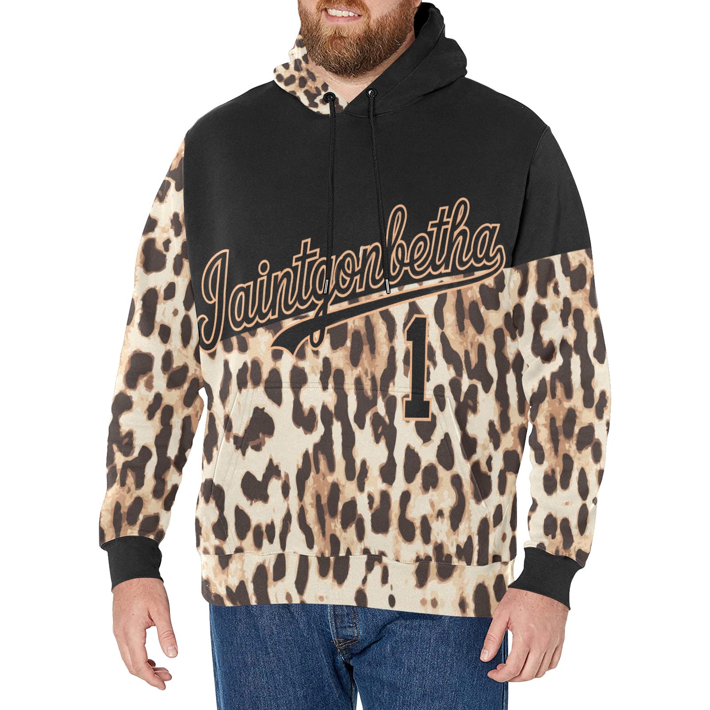 T.R.I.P Tha1 Men's Long Sleeve Leopard Print Fleece Hoodie