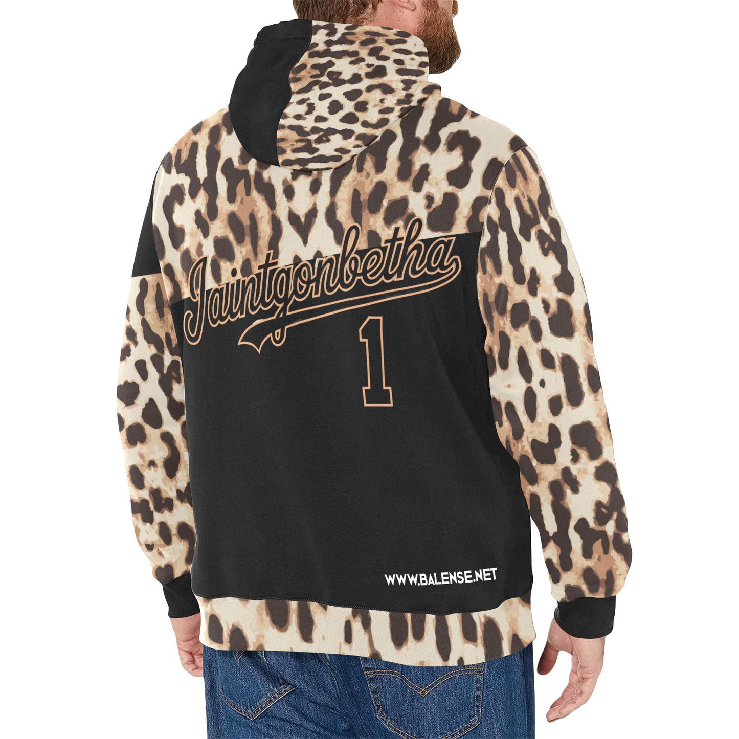 T.R.I.P Tha1 Men's Long Sleeve Leopard Print Fleece Hoodie