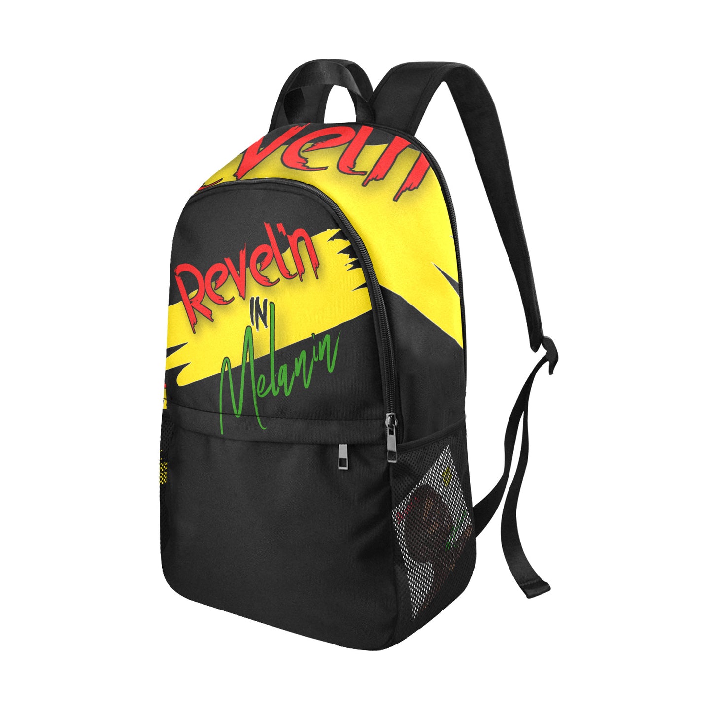 Revel’n in Melanin Fabric Backpack with Side Mesh Pockets