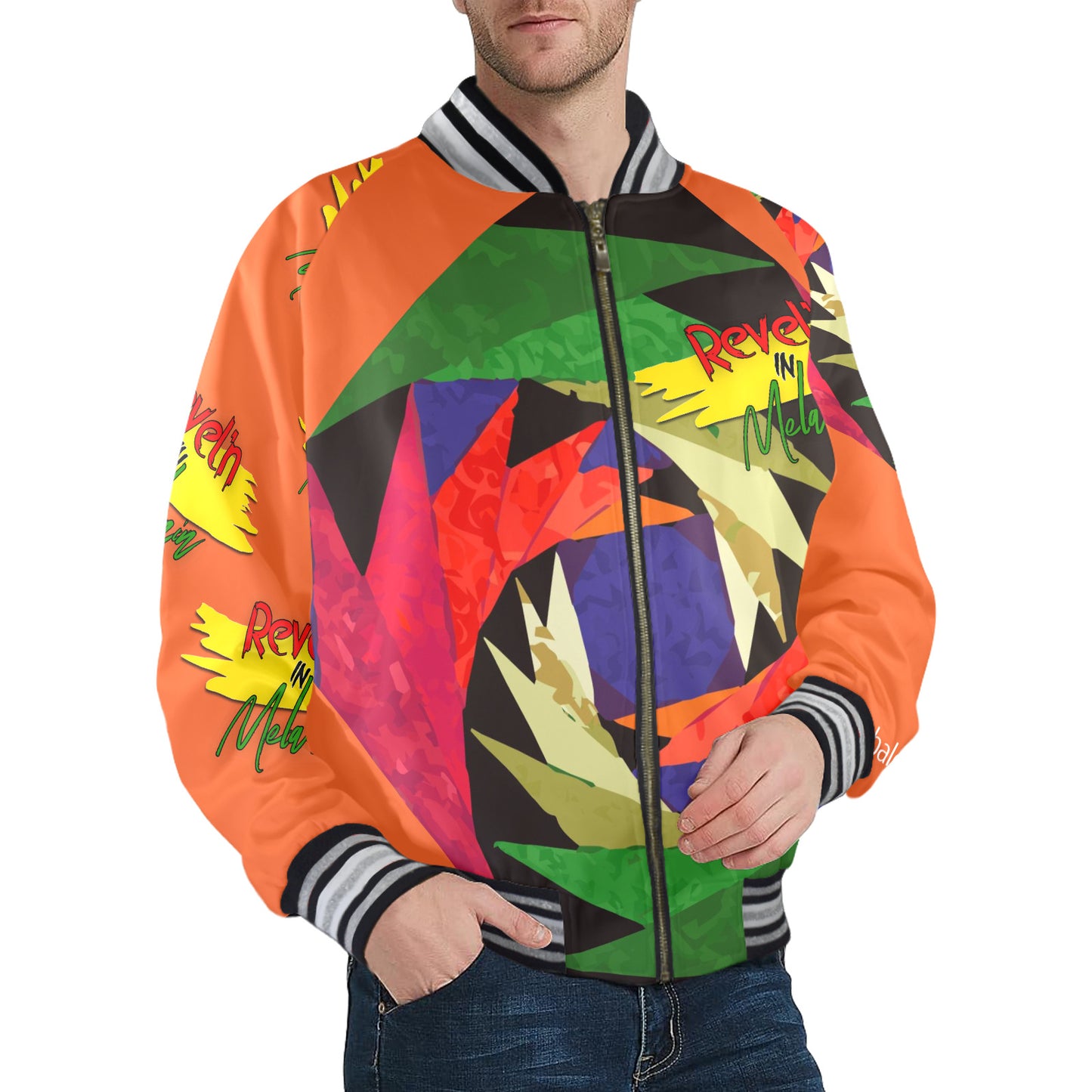 Revel'n in Melanin Men's Striped Trim Bomber Jacket